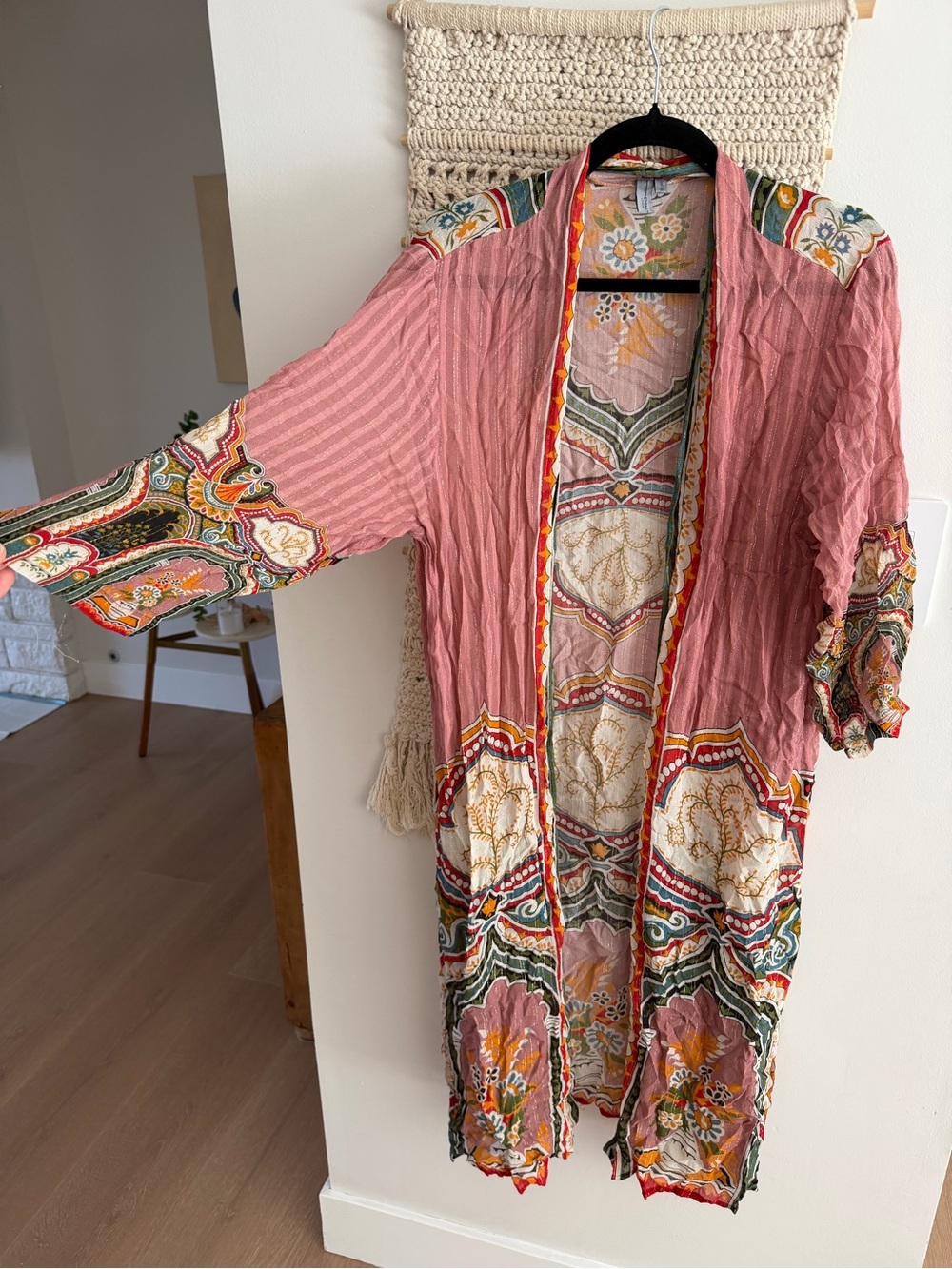 Bl-nk Evy Duster Printed Long Duster Robe with Multicolor Trim Boho - Picture 6 of 9